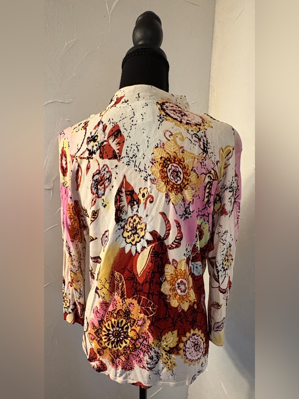 Alberto Makali Cream Zip Up Top with Multicolor Speckle Print - Picture 3 of 4